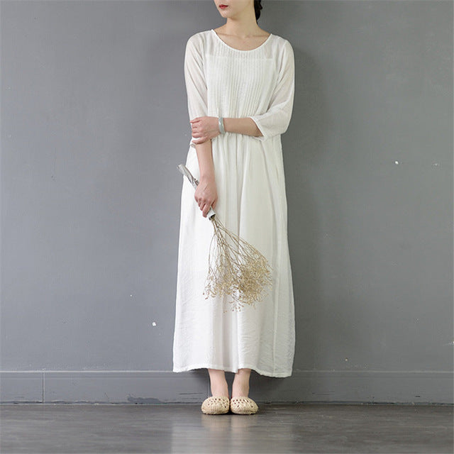 Spring Silk Cotton Dress Casual A-Line Maxi Dress– FantasyLinen